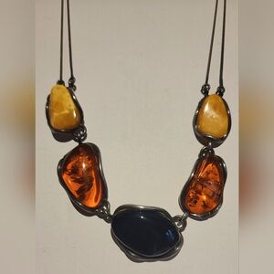 Vntg Sterling Scandi Modernist Natural Amber 18 In Necklace